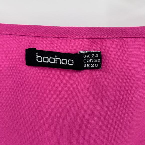 Boohoo Fuchsia Pink Tiered Babydoll Tiered Ruffled V Neck Dress Womens Size 20 - Picture 6 of 10